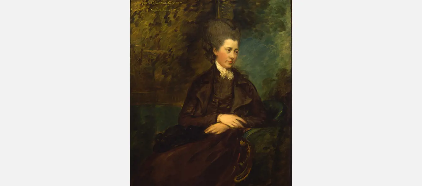 Portrait of Georgiana Poyntz, Countess Spencer and mother to Duchess Georgiana by Thomas Gainsborough. The Duchess feared her mother’s ‘dowdy’ style would influence what the children’s governess chose to wear.