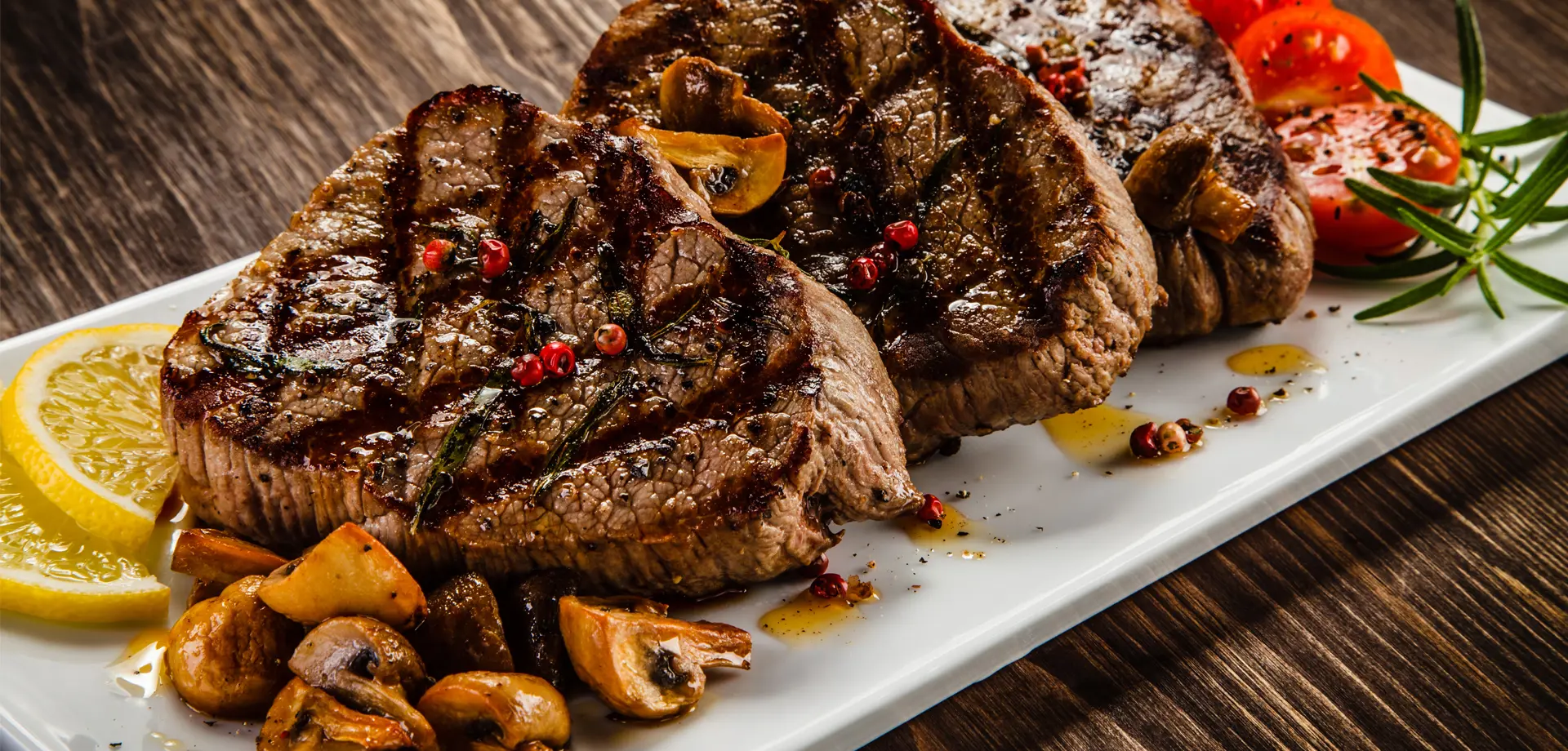 Estate rib-eye steak with mushrooms in sage butter