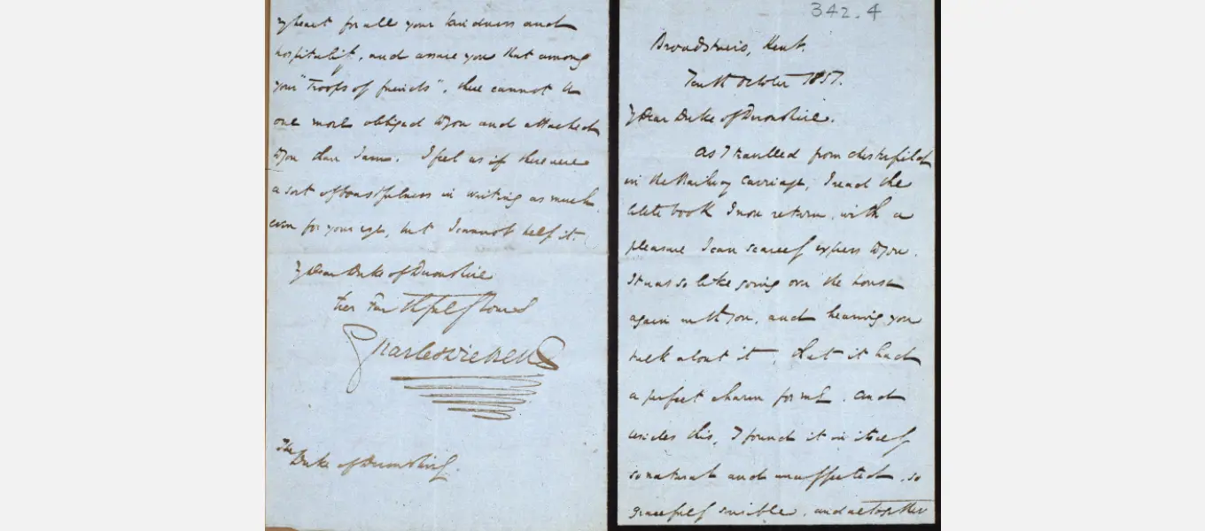 First and last pages of Dickens’s letter to the Duke praising his Handbook.