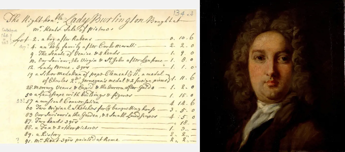 The archives can also shed important light on the other collections: this is a receipt for paintings purchased by Dorothy Boyle, Countess of Burlington (1699-1758), from the artist William Kent. It includes a portrait of Kent himself by Benedetto Luti which is still in the collections at Chatsworth (pictured).
