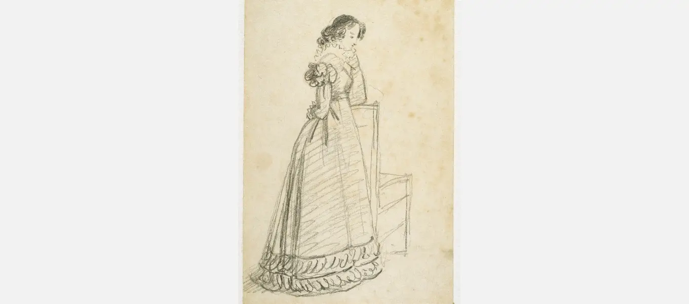 Pencil sketch of Sarah Paxton (née Bown) by William Henry Hunt, c. 1827. Image c/o Devonshire Collection Archives.