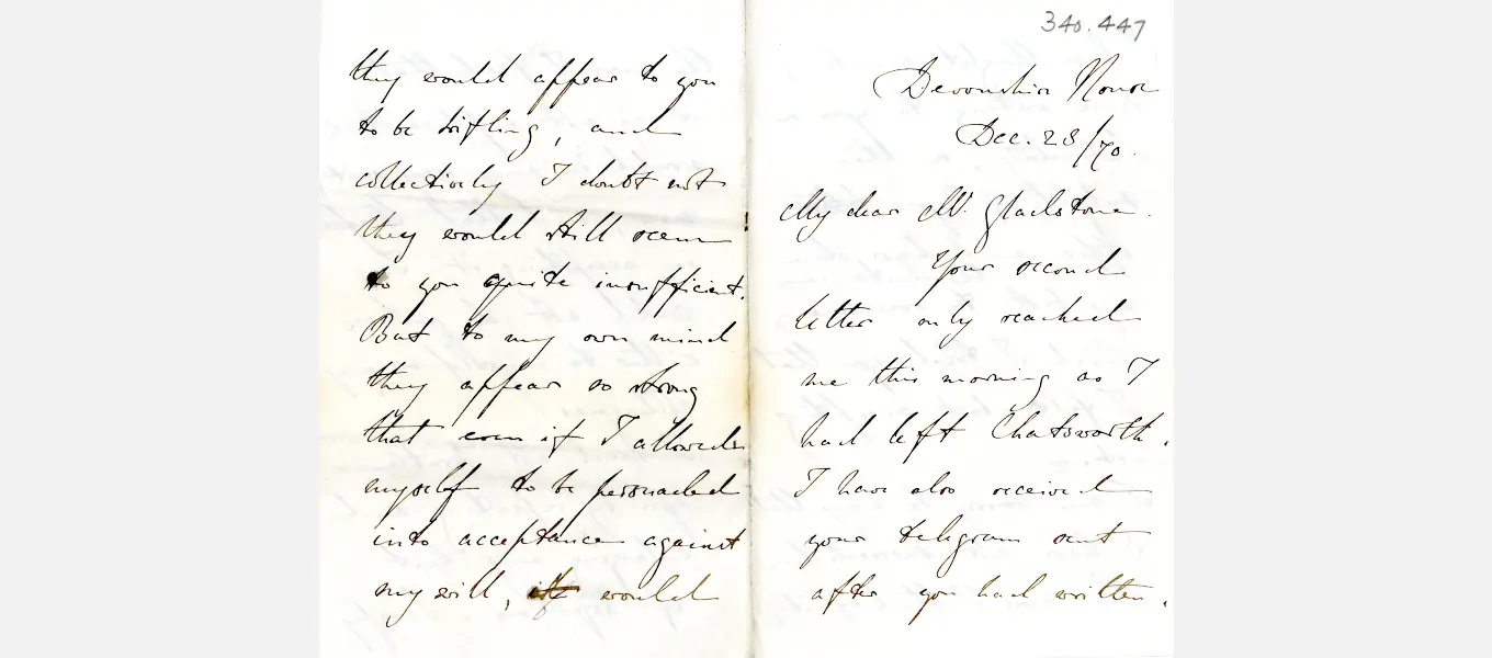 A letter from the future 8th Duke of Devonshire to Gladstone.