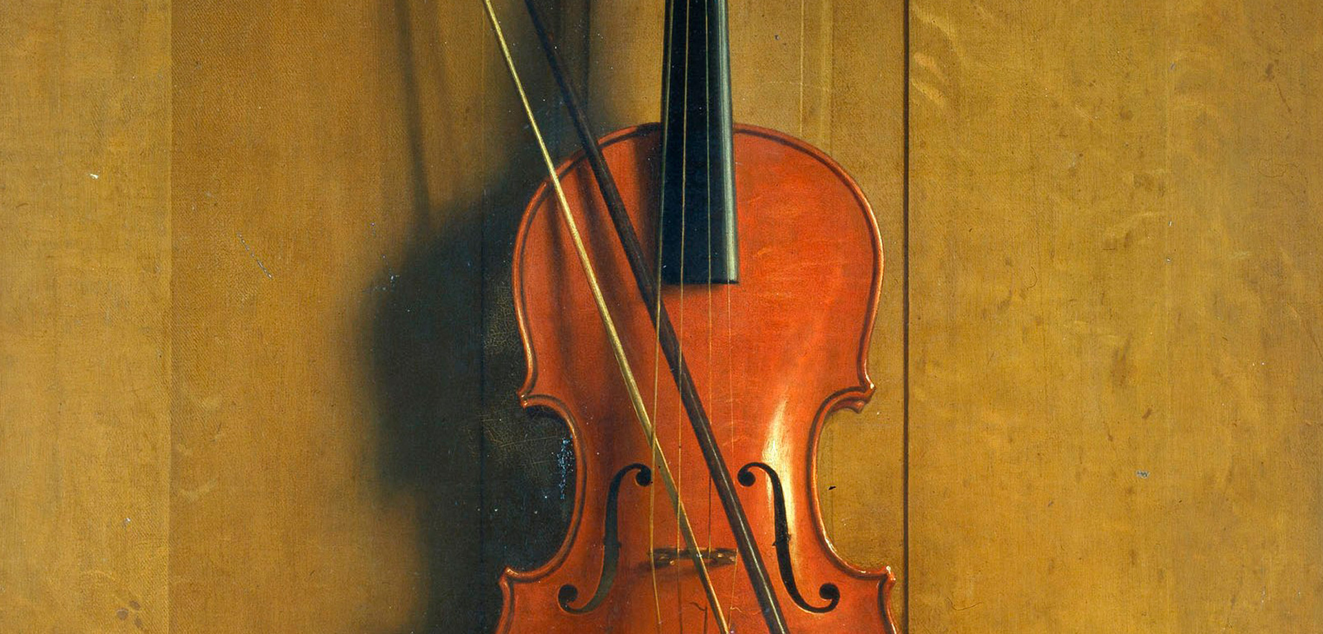 Trompe L Oeil Of A Violin And Bow Hanging On A Door