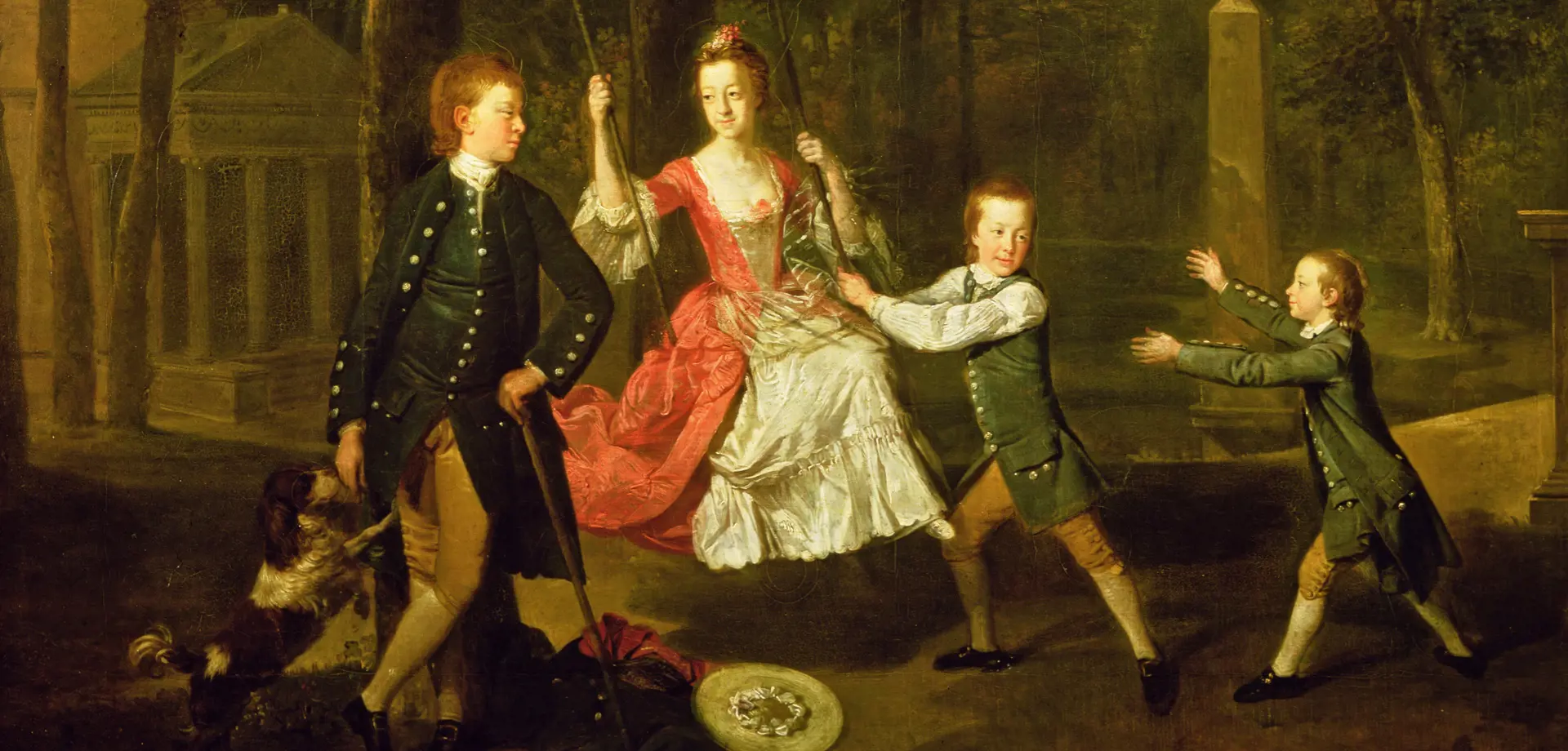 Portrait of the children of the 4th Duke of Devonshire in the gardens of Chiswick House, London