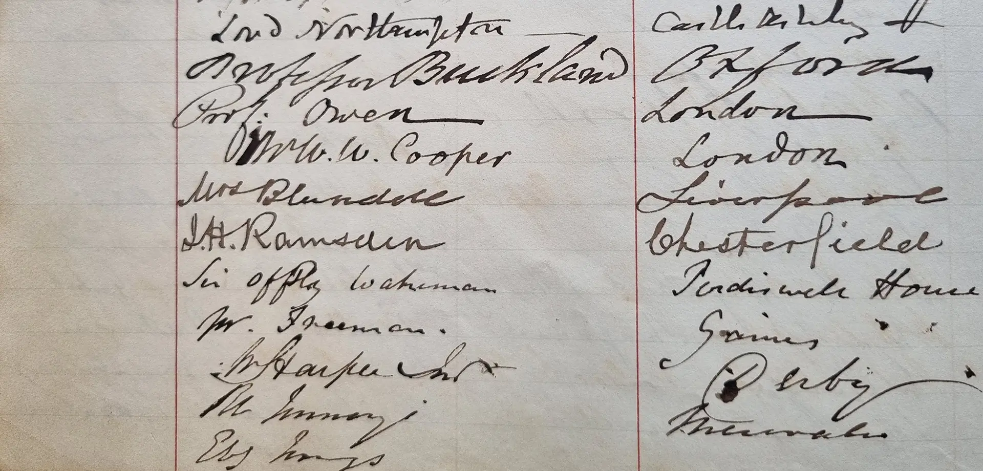 Visitor book entry by Richard Owen and William Buckland