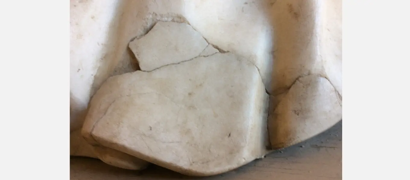 Compound fracture to Countess Christian’s robe; we don’t know what material were used to do the repair and how stable it is