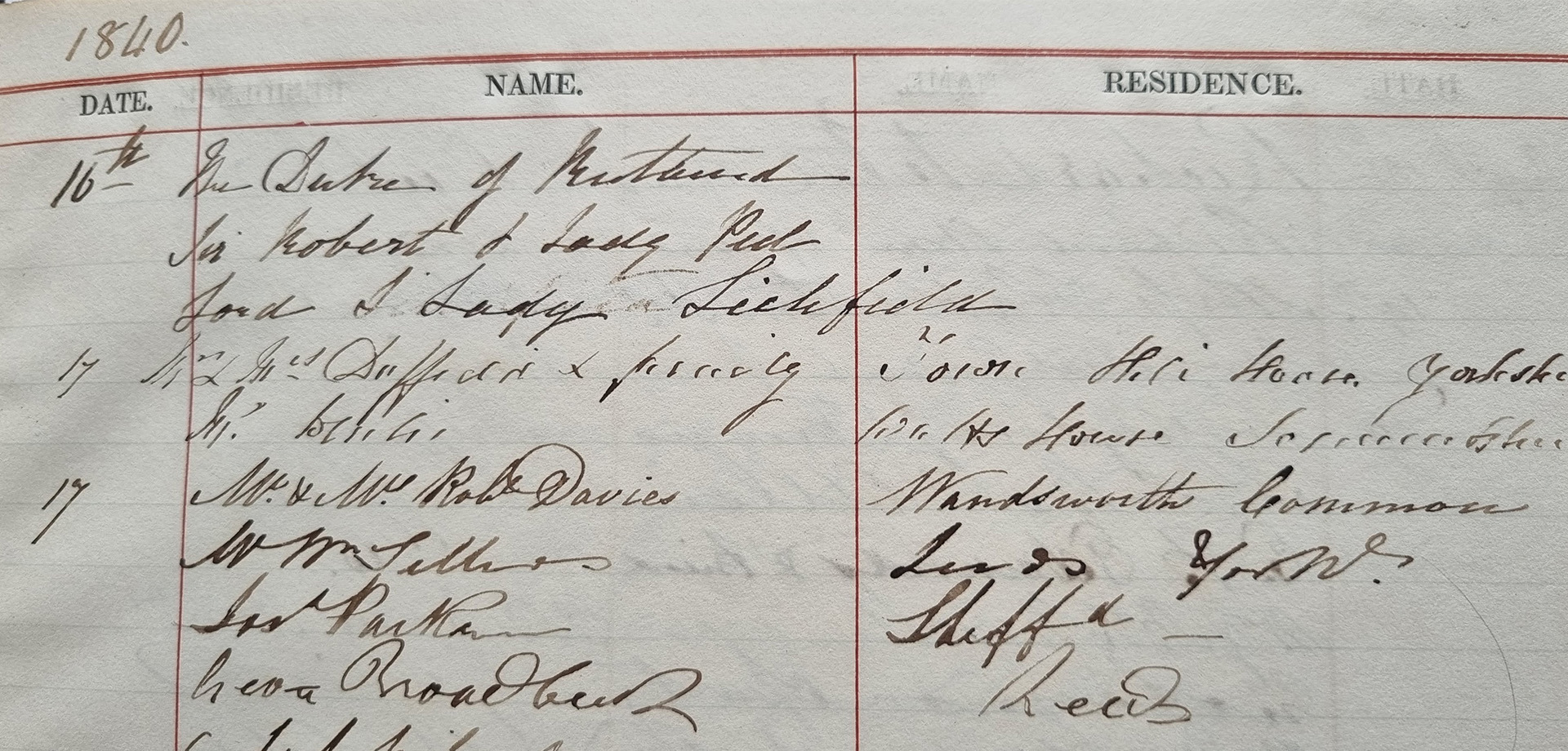 Robert Peel entry in the Chatsworth visitor book