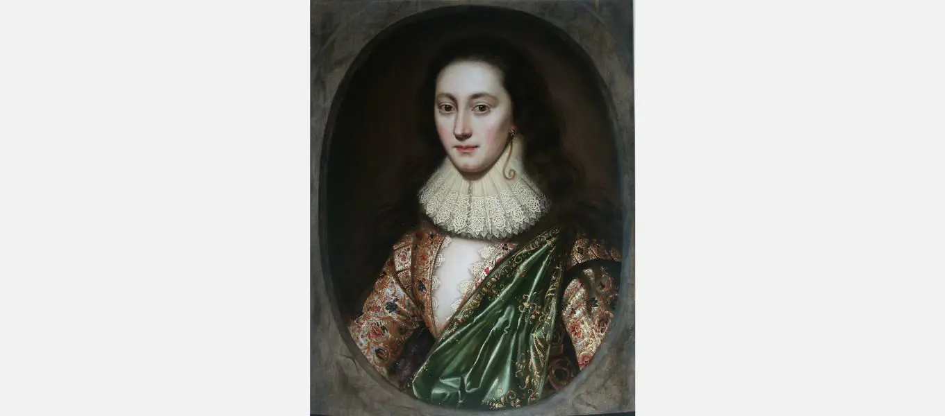 Portrait of Margaret Mordaunt Cornelius John Van Ceulen c. 1620. The sitter wearing richly embroidered sleeves (also main image)