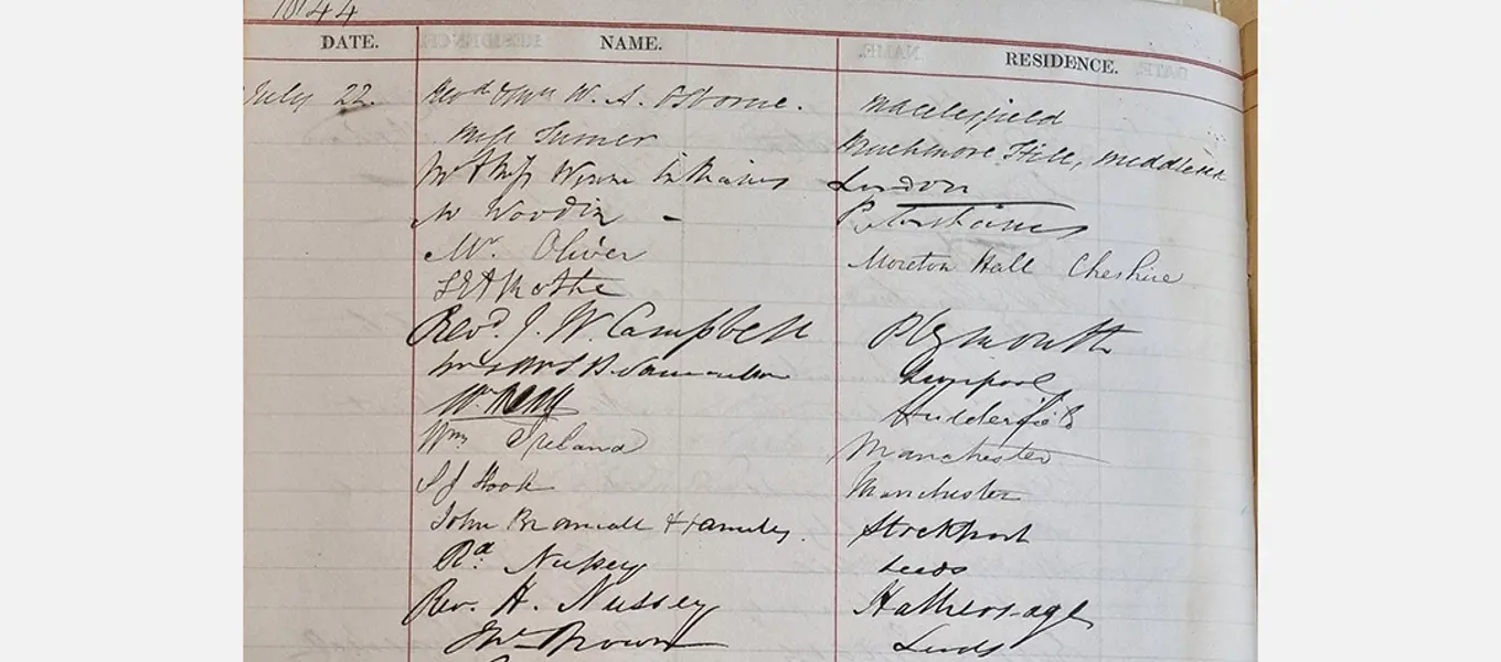 Entries in the visitor book from 22 July 1844