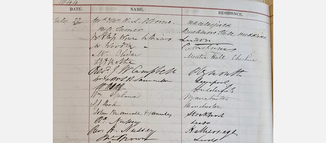 Entries in the visitor book from 22 July 1844