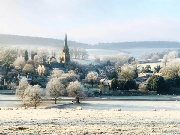 View from Chatsworth to Edensor village at winter time