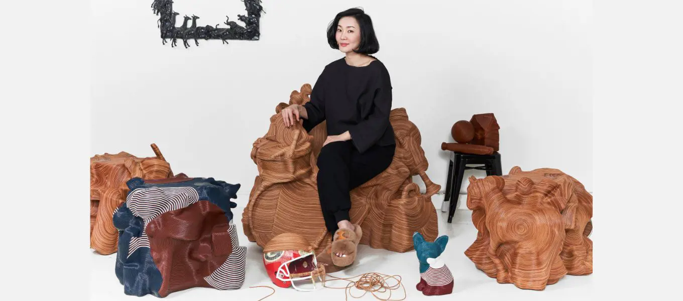 Jay Sae Jung Oh in her Seattle studio, image courtesy of the artists and Salon 94 Design. © Jay Sae Jung Oh. Photo: Ian Allen